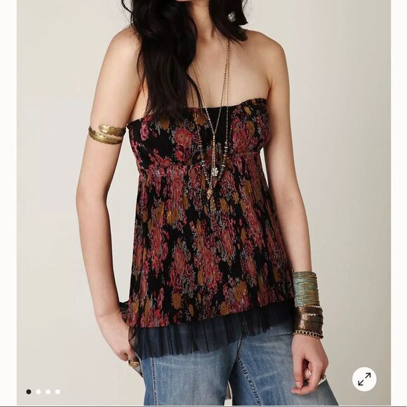 Free People Printed Pleated Tube Top Size Small NWT - Picture 1 of 8